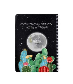 دفتر وزیری فانتزی 100 برگ سم sam - طرح ماه و کاکتوس