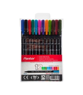 بسته 12 رنگ روان نویس نوک نمدی Fineliner پنتر
